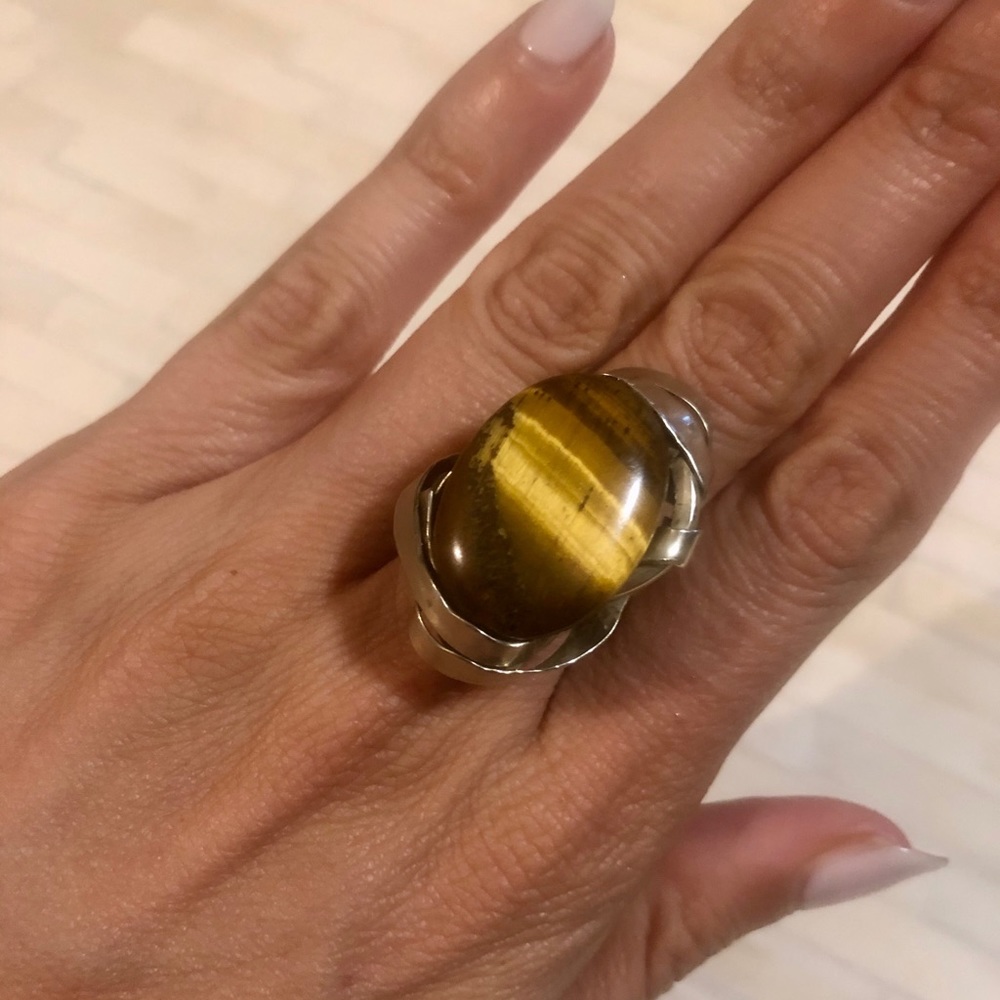 Handmade tiger’s eye wrap statement ring
